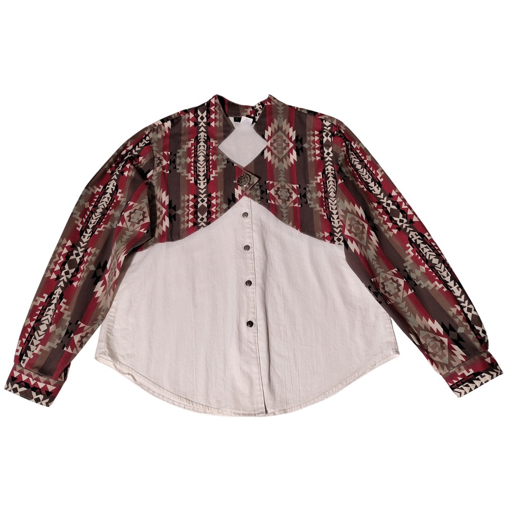 Roughrider by Circle T Vintage Southwestern Western Shirt White Red Large